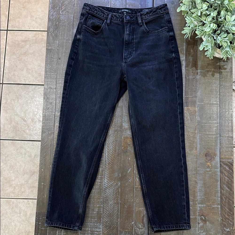 GUESS Tapered High Mom Jeans Size 30 Black Wash Vintage Style